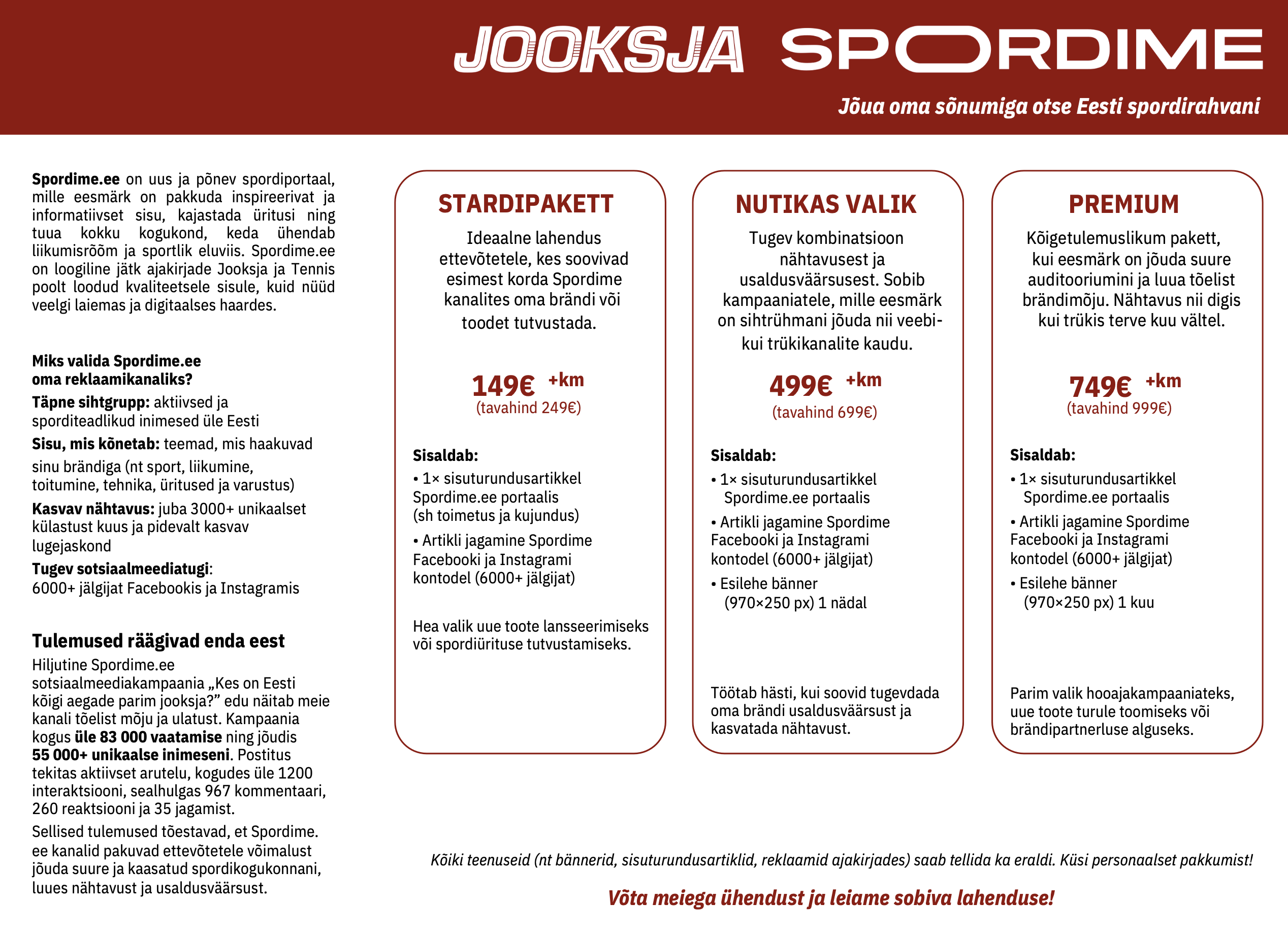 Spordime portaali reklaami võimalused